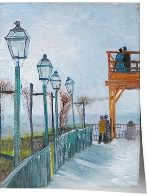 Zestia Vincent Van Gogh Premium Poster, Montmartre, Karlı Sokak ve Fenerler, No: 20561