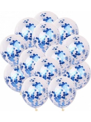Herovia Mavi Konfetili Şeffaf Balon Seti 10 Adet