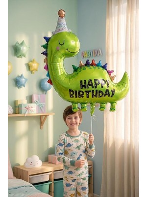 Herovia Birthday Yeşil Dinozor Temalı Folyo Balon | Çocuk Doğum Günü Parti Süsleme Dekorasyon Balonu