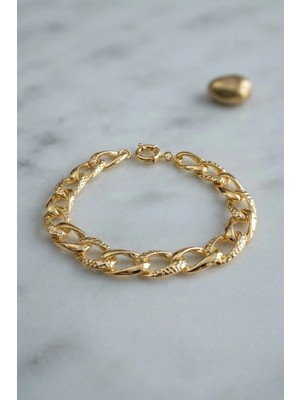 Yakup Tokatlı Moda Ytm Pirinç Gold Renk Yıldız Işleme Zincirli Kadın Bileklik
