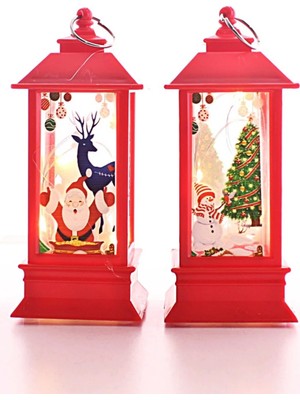 Yakup Tokatlı Moda Ytm 2 Adet Noel Baba Yılbaşı Temalı LED Titreyen Mumlu Mini Fener Asma Kulplu Kırmızı