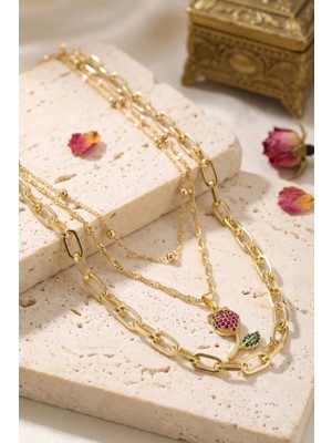 Yakup Tokatlı Moda Ytm Gold Renk Lale Detaylı Kombin Kadın Kolye