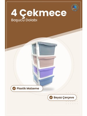 Komodin 4 Çekmeceli Plastik Yatak Odası Başucu Dolabı Küçük Eşya Düzenleyici Raflı Depolama Beyaz