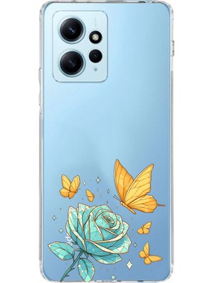 LOTUS GOLD Redmi Note 12 4g Uyumlu Gül ve Kelebek Desenli Şeffaf Telefon Kılıfı