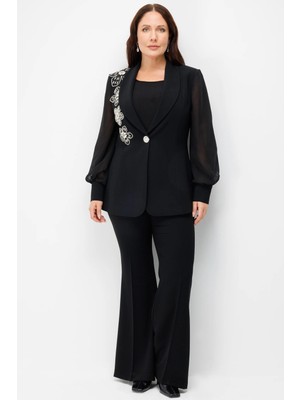 Moda İlgi Moda Ilgi Kadın Ispanyol Paça Dokuma Pantolon Siyah