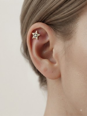 Kurukafa Gift Yıldız Çelik Piercing Helix Lob Gülen Yıldız Smile