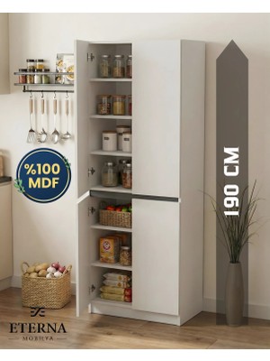 Eterna Mobilya 4 Kapaklı Çok Amaçlı Dolap | Mutfak Dolabı | Kiler Dolabı | Erzak Dolabı