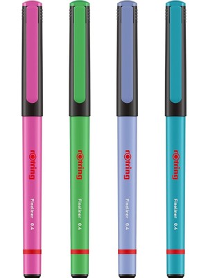 Fineliner, Ince Keçe Uçlu Kalem 0.4 Mm, 4'lü Paket, Canlı Renkler