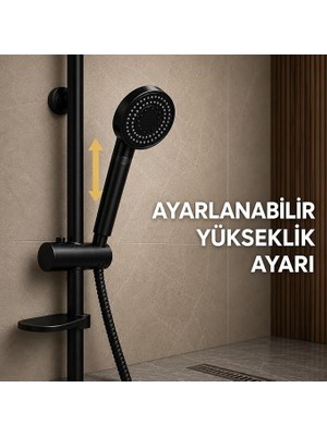 MSP Tech Premium Mat Siyah Sürgülü Duş Seti, Ayarlanabilir Duş Rayı, El Duş Başlığı, 150 cm Spiral Duş Hortumu, Banyo Duş Sistemi, Duş Kabini Aksesuarı, Modern Banyo Armatür Seti, Kolay Montaj