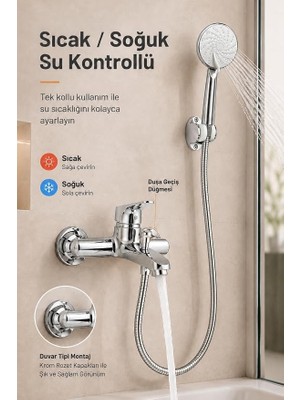 MSP Banyo Bataryası Duş Seti Mafsallı El Duşu Sıcak Soğuk Mix Musluk ve Duş Başlığı Set