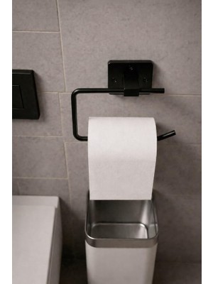 MSP Haus Kare Yapışkanlı Açık Tuvalet Kağıtlığı Wc Kağıtlık Tutucu Siyah KS-001