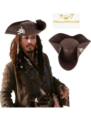 NW NessiWorld Kaptan Jack Korsan Şapkası Vinleks Deri Denizci Korsan Şapkası