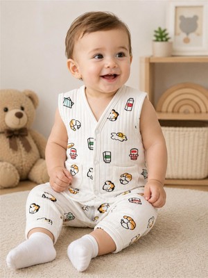 Tiffany Baby & Kids Tiffany Baby Bebek Breakfast Theme Yelek Ekru 35005