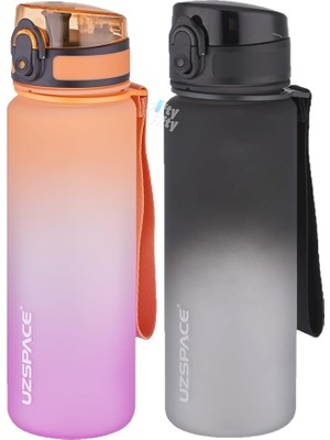CetKing 2'li Tritan Matara Seti 500ML Çift Renk Softtouch Ff Collection Tritan Su Matarası Morturuncu-Siyahbeyaz