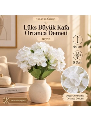 Tema Ajans Süs Yapay Büyük Başlı Ortanca Demeti Beyaz 44 cm 5 Dallı