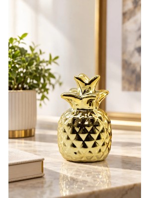 Yenilig 10 Adet Ananas Biblo – Orta Boy Seramik Dekoratif Obje Gold Kaplama, Yaprak Detaylı Ev Ofis Dekoru, Pineapple Ornament