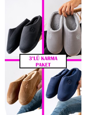 Nmoda 3’lü Avantajlı Paket Kışlık Peluş Desenli Sessiz Ortopedik Taban Çeyiz Misafir Ev Terliği Seti