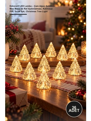Yenilig 36 Adet Dekoratif LED Lamba – Çam Ağacı Şeklinde Mini Masa ve Raf Aydınlatması, Kablosuz Pilli, Sıcak Işık, Christmas Tree Light