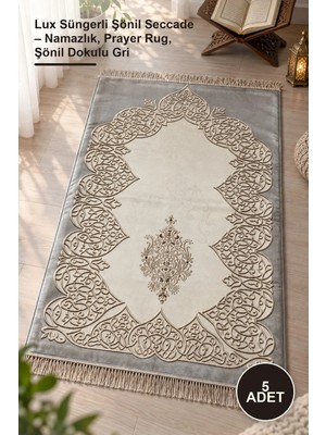 Yenilig 5 Adet Lux Süngerli Şönil Seccade – Namazlık, Prayer Rug, Şönil Dokulu Gri