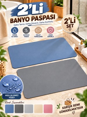 Tasarım Evi Sihirli A+Kalite Uzun Ömürlü Su Emici 3,5 mm 40X60 Bathroom Banyo Aksesuarı  Paspas - 2 Adet