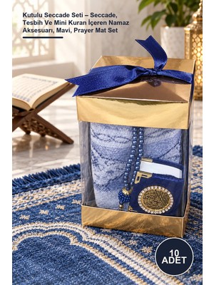 Yenilig 10 Adet Kutulu Seccade Seti – Seccade, Tesbih ve Mini Kuran Içeren Namaz Aksesuarı, Mavi, Prayer Mat Set