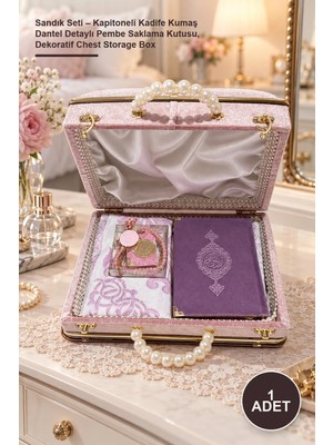 Yenilig 1 Adet Sandık Seti – Kapitoneli Kadife Kumaş Dantel Detaylı Pembe Saklama Kutusu, Dekoratif Chest Storage Box