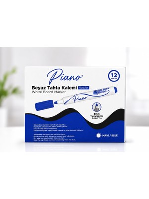 TeknoKapsül Dordoi Piano 12'li Beyaz Tahta Kalemi 3 mm Yuvarlak Uç Mavi Renk – 13CM Uzunluk