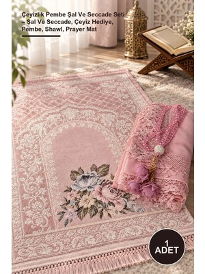 Yenilig 1 Adet Çeyizlik Pembe Şal ve Seccade Seti – Şal ve Seccade, Çeyiz Hediye, Pembe, Shawl, Prayer Mat