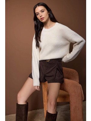 TeknoKapsül Wardrobe Essentials Kemik Yünlü Premium Iplik Basic Geniş Kalıp Triko Kazak | TWOAW26KZ00065