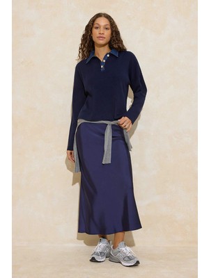 TeknoKapsül LACIVERT*001 Denim Garnili Polo Yaka Triko Kazak TWOAW26KZ00283