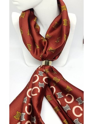 Nd Jewelry Kiremit Motif Desenli Gold Halkalı Fular (65X65 Cm)