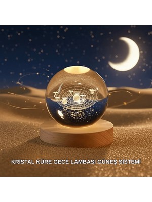 Uravas Store Urprime Dekoratif LED Kristal Küre Ahşap Altlıklı Şık Gece Lambası