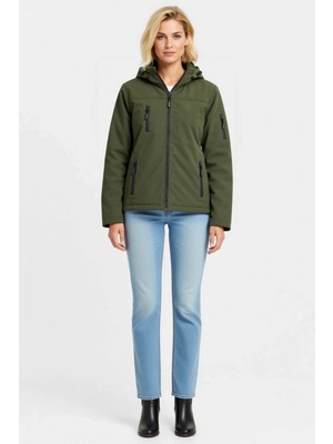 Ersefa Kadın Su Geçirmez Softshell Polar Astarlı Çıkarılabilir Kapüşonlu Mont Ceket 4 Cepli Kışlık Günlük
