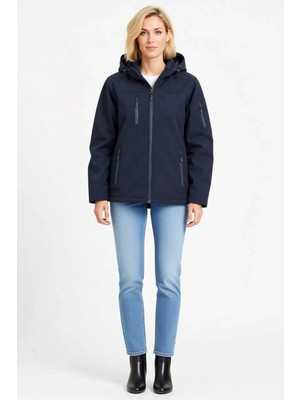 Ersefa Kadın Su Geçirmez Softshell Polar Astarlı Çıkarılabilir Kapüşonlu 4 Cepli Mont Ceket Dış Giyim Rahat
