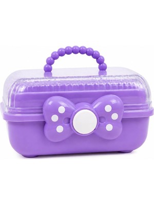 MSP Takı ve Toka Organizeri Otomatik Açılır Katlı Düzenleyici Kutu 27X15X15 cm Pembe Taşınabilir Çok Bölmeli Saklama Çantası-Benekli Mor