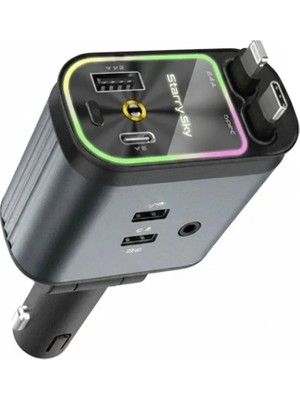 Hace Bazaar 4’ü 1 Arada Araç Çakmaklık Şarj Cihazı 66W Type-C Hızlı Şarj Çift USB Telefon Şarj Geri Çekilebilir Kablo