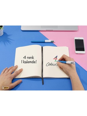 Ahes 4 Colours Medium Tükenmez Kalem, 12'li Kutu, 1.0mm Uç, Tek Kalemde Mavi, Kırmızı, Yeşil ve Siyah Renkler