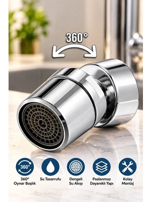 Kustar Su Tasarruflu 360 Derece Oynar Musluk Başlığı Pirinç Malzemeden Üretilmiştir