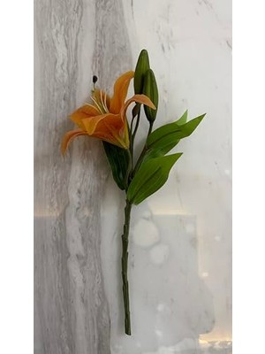 Bomii Yapay Lilyum Çiçeği, Turuncu, Tek Dal, 35 Cm, Premium Kalite