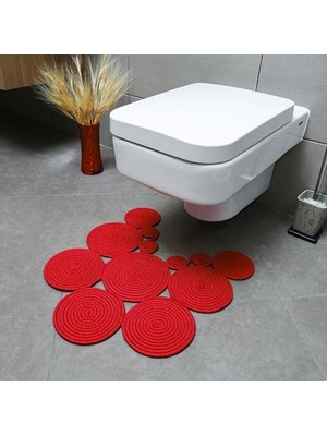 Bomii Bohem Tarz Jüt Klozet Önü Paspası - Doğal Jüt, Yıkanabilir ve Dayanıklı Halı, Şık ve Dekoratif Banyo Matı (Kırmızı)