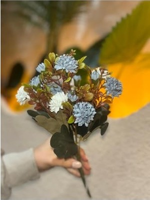 Bomii Yapay Mini Krizantem Çiçeği, Mavi, 10-15 Cm, Vazo Çiçeği