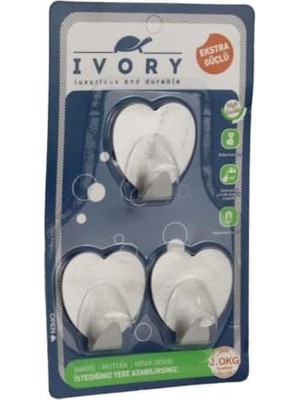 Bomii Ivory Metal Yapışkanlı Askı, Kalp Tasarımlı, Paslanmaz, Delme Gerektirmeyen, Duvar ve Fayans Için, Havlu ve Bornoz Askısı, 3'lü Paket