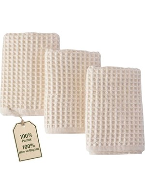 Bomii Püskül Lüks 3-Adet Waffle El Havlusu Seti, Büyük 40X80 cm