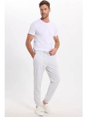 Tudors Erkek Regular Fit Klasik Kesim Beli Bağcıklı Jogger Cepli Lastikli Paça Gri Eşofman Altı