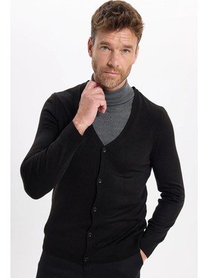 Tudors Slim Fit Dar Kesim Düğmeli Düz Tüylenmeyen Yumuşak Dokulu Erkek Hırka