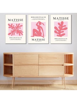 Ceylan Adam Henri Matisse 3'lü Kanvas Tablo Seti, Modern Pembe Soyut Sanat Poster Baskılı Ahşap Şaseli Duvar Tablosu Seti, 35X50 cm