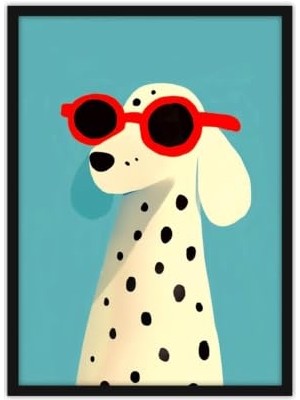 Ceylan Adam Modern Minimal Maximal Ilistrasyon Soyut Bohem Ahşap Çerçeveli Tablo Çerçeveli Poster Ev Dekorasyonu Duvar Dekoru Ahşap 15 x 21 Dog With Glasses
