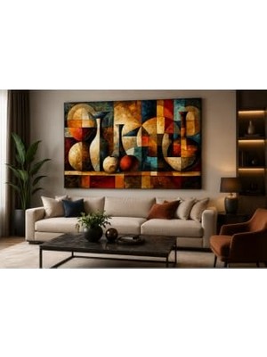 Ceylan Adam Sanat Kübizm Modern Vazo Tasarımı Soyut Kanvas Tablo, 50 x 70 Cm, Kahverengi, Ofis ve Salon Dekorasyonu