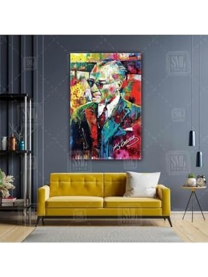 Ceylan Adam Sanat Mustafa Kemal Atatürk Portresi Yağlı Boya Efektli Kanvas Tablo, 50 x 70 Cm, Karizma Gözlük, Soyut Dikey