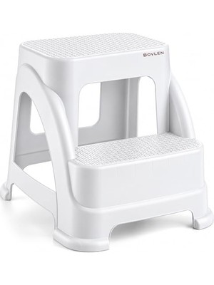 Ceylan Adam Iki Basamaklı Kaymaz Büyük Boy Tabure - 120 kg Taşıma Kapasiteli - Basamaklı Tabure - Sert Plastik- 42X44X44 (Beyaz)